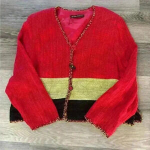 VINTAGE!  80’s Barbara Rubright tweed, linen lined jacket.  Red, Green and Black